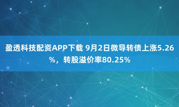 盈透科技配资APP下载 9月2日微导转债上涨5.26%,转股溢价率80.25%